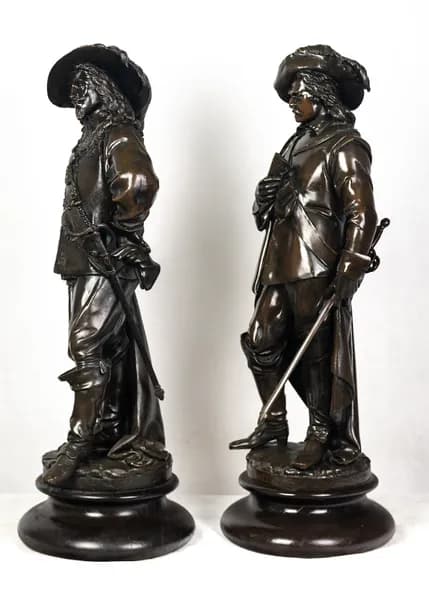 Albert-Ernest Carrier-Belleuse, King Charles I and Cromwell, pair of bronze sculptures, cast by Maison Denière