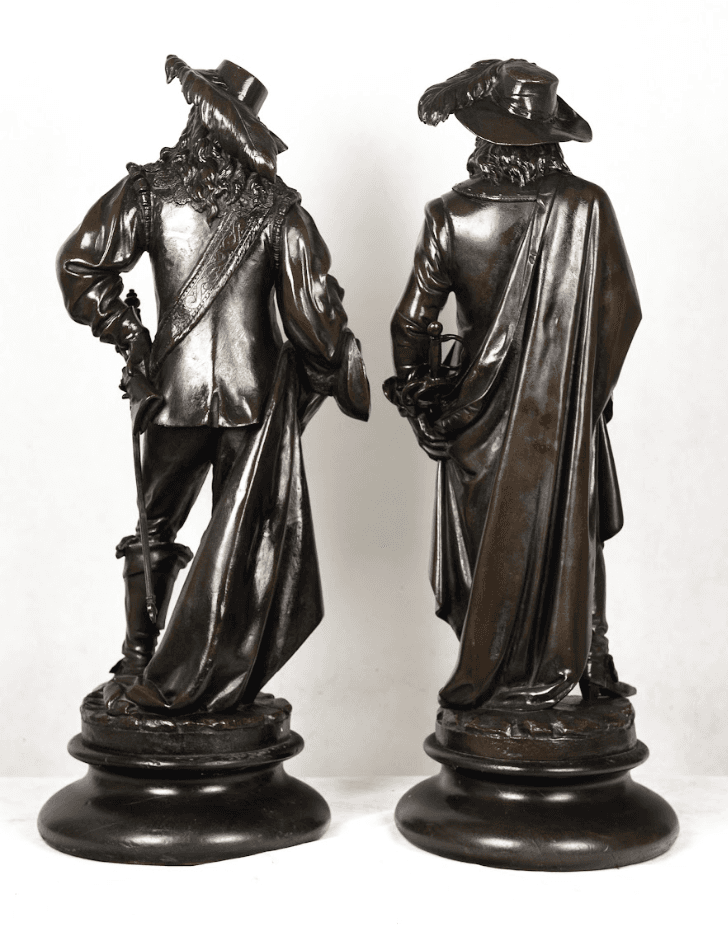 Belleuse 'King Charles I' és 'Chromwell' bronz szobor pár, Deniére öntőműhely pecsét 19.század