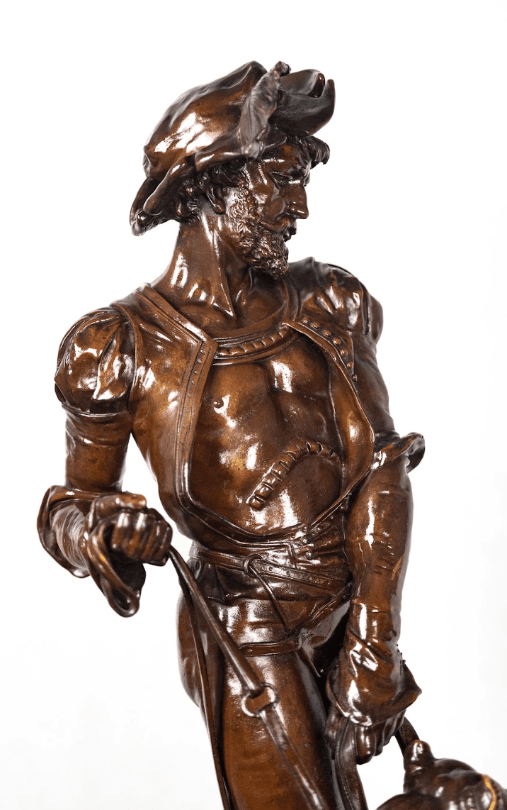 Középkori vadász kutyákkal bronz szobor