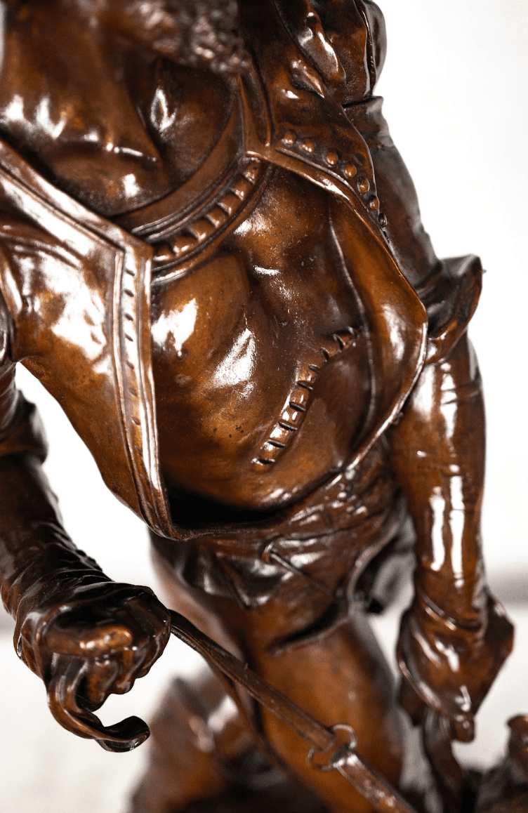 Középkori vadász kutyákkal bronz szobor