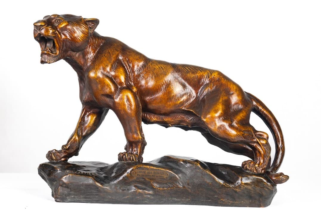 Thomas Francois Cartier 'Lionne aux Écoutes' terrakotta szobor