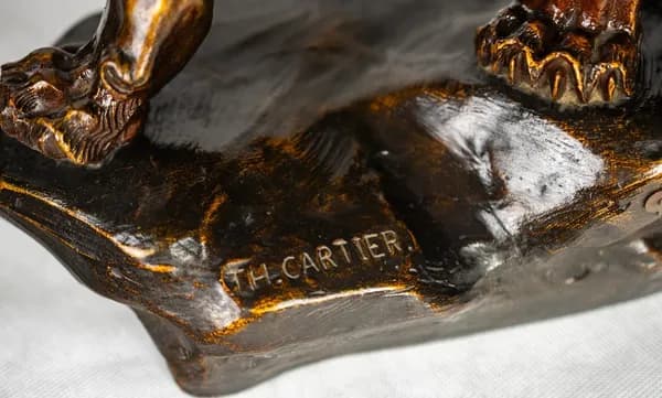 Terracotta sculpture “Lionne aux Écoutes” by Thomas François Cartier