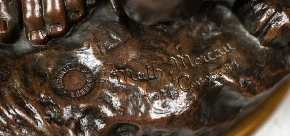 Mathurin Moreau 'Éphèbe et tigre' bronz szobor 19.század