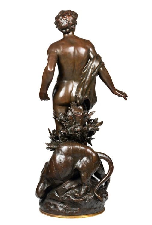Mathurin Moreau 'Éphèbe et tigre' bronz szobor 19.század
