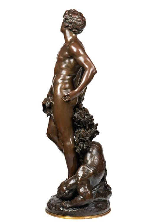 Mathurin Moreau 'Éphèbe et tigre' bronz szobor 19.század