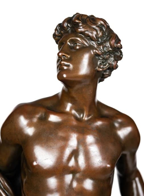 Mathurin Moreau 'Éphèbe et tigre' bronz szobor 19.század