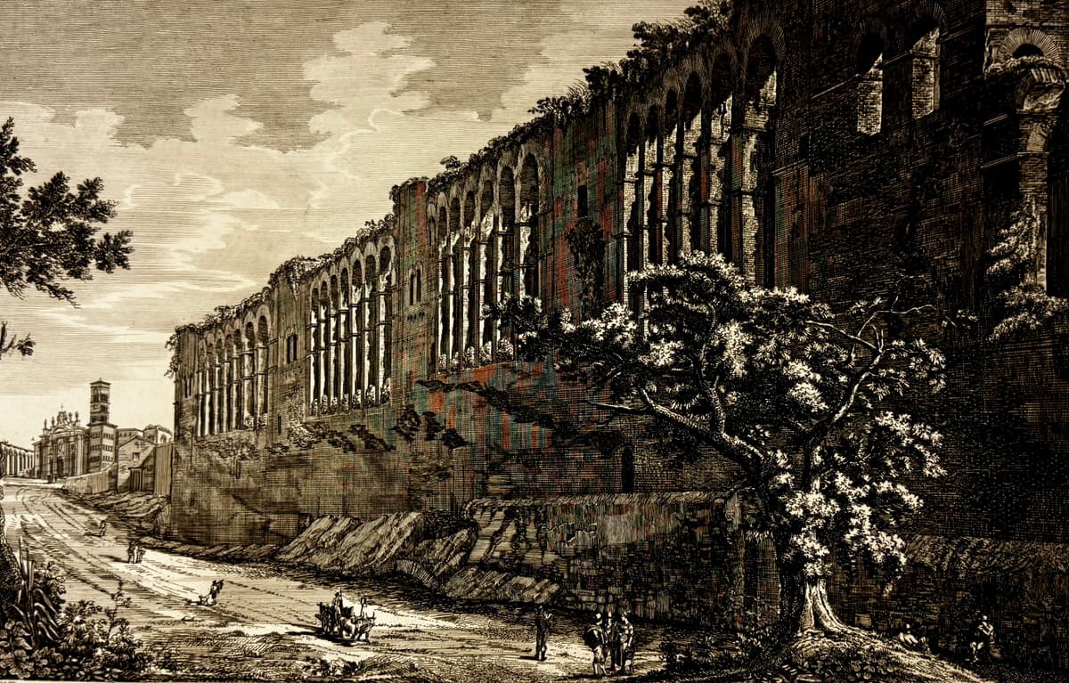 Róma városfalainak látképe a Porta Caelimontana közelében