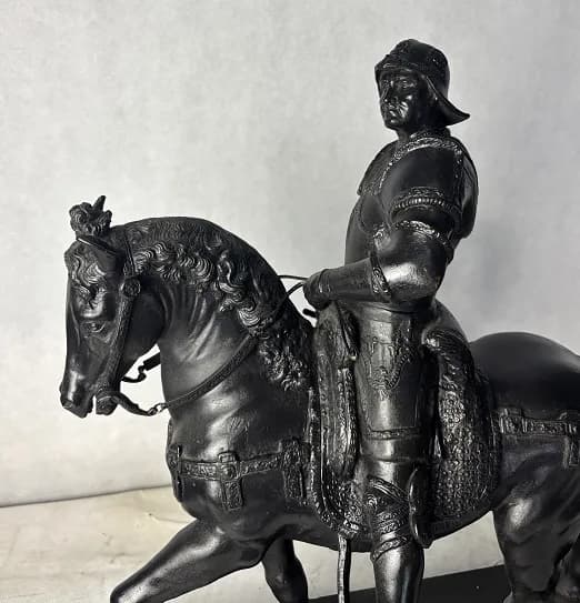 Metal alloy equestrian sculpture of “Bartolomeo Colleoni,” after Andrea del Verrocchio