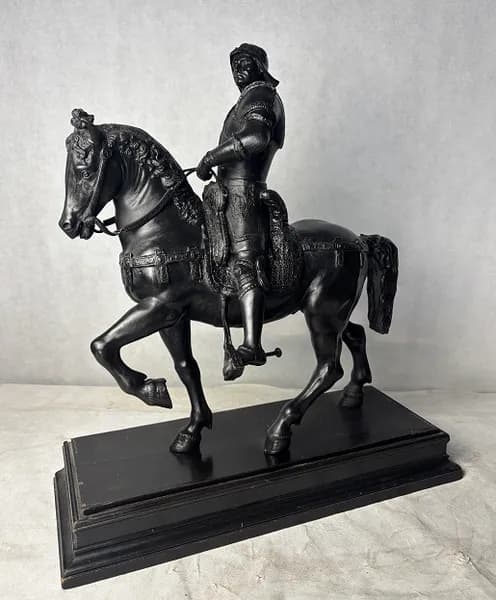 Metal alloy equestrian sculpture of “Bartolomeo Colleoni,” after Andrea del Verrocchio