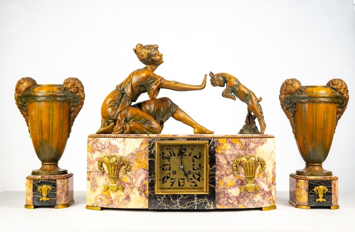 Art deco kandalló óra vázapárral