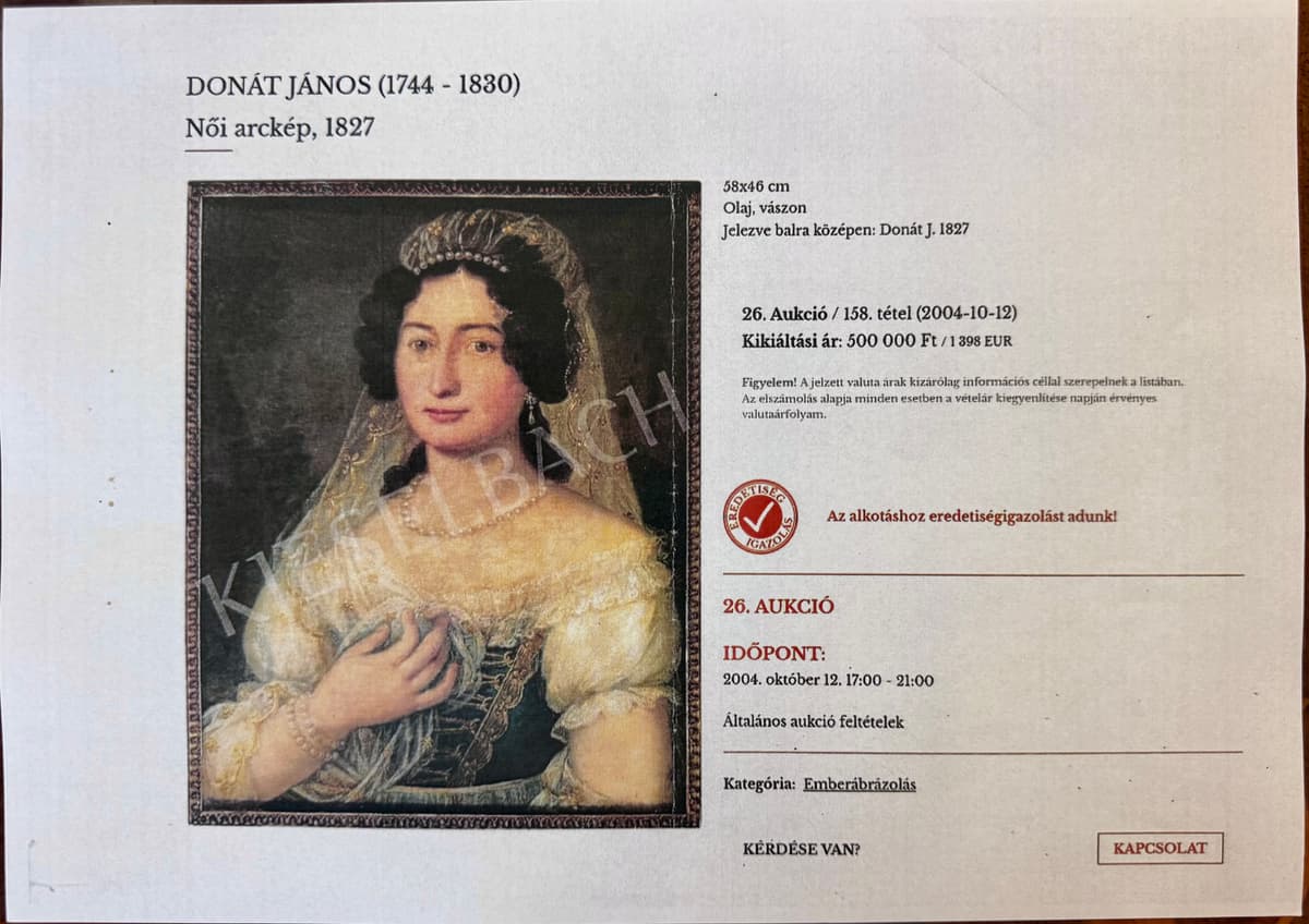 Zichy Józsefné Bésán Franciska portréja feltehetően