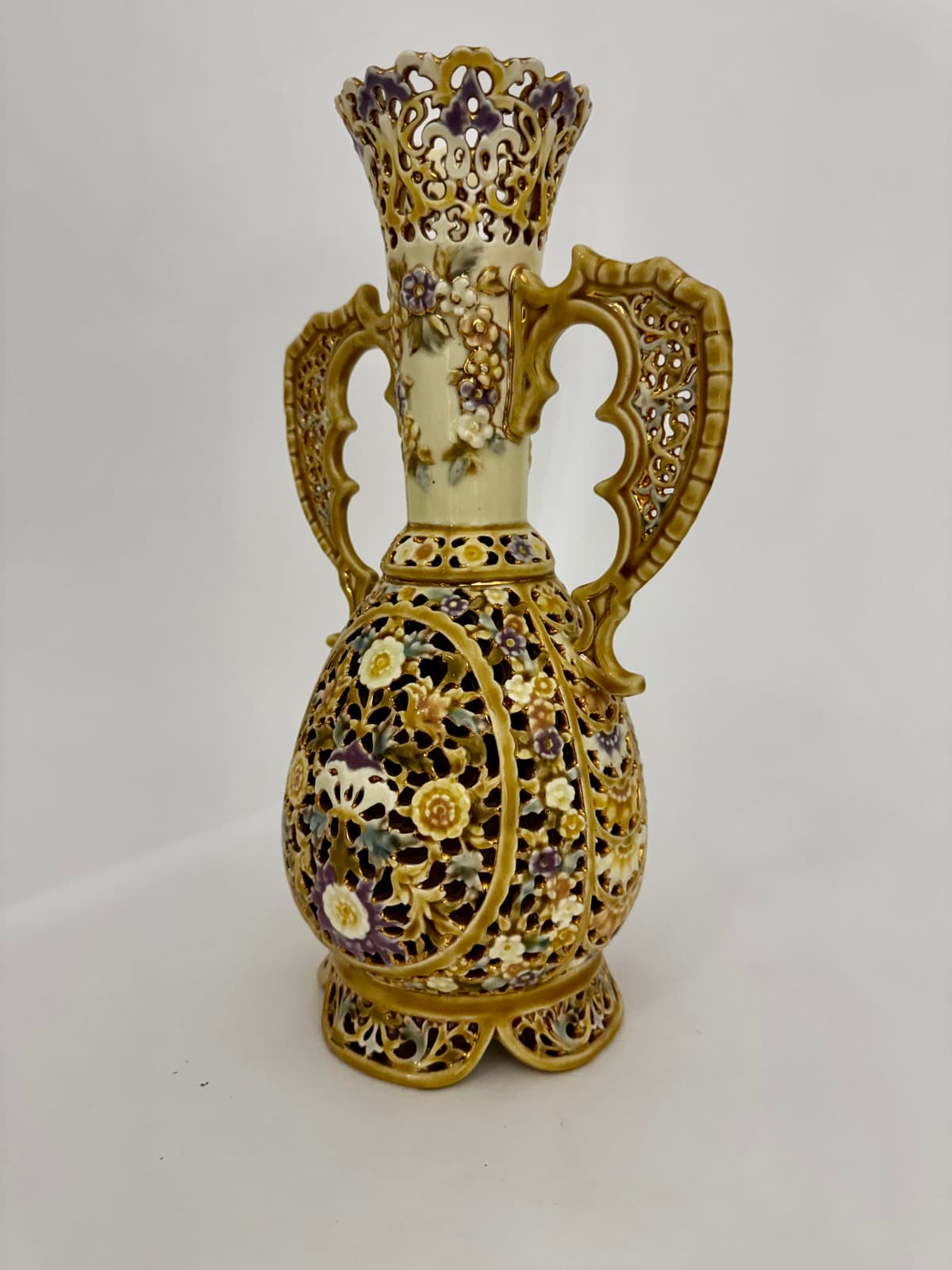 Historicizing openwork two-handled vase - Zsolnay marked on the base and the form numbered