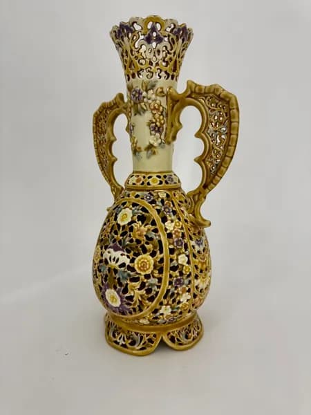 Historicizing openwork two-handled vase - Zsolnay marked on the base and the form numbered