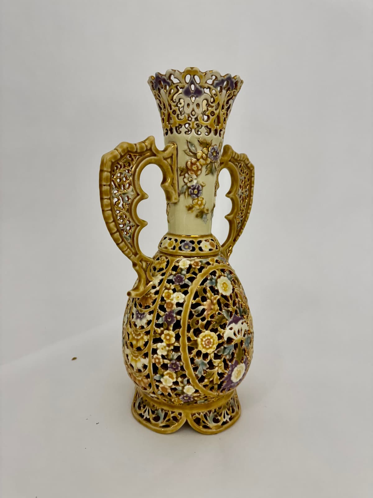 Historicizing openwork two-handled vase - Zsolnay marked on the base and the form numbered