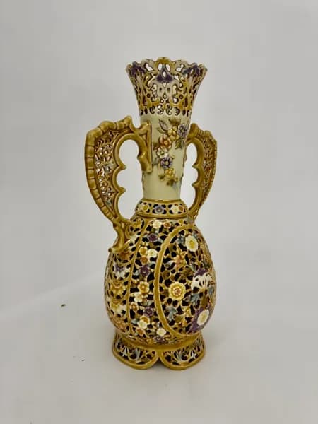 Historicizing openwork two-handled vase - Zsolnay marked on the base and the form numbered