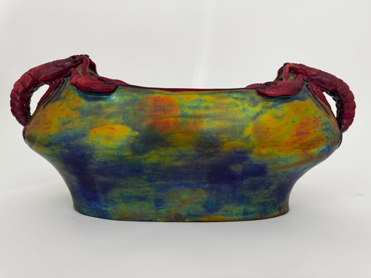 Zsolnay Rákos asztali dísz kínáló - Plasztikus rákokkal formázott szegély díszítéssel