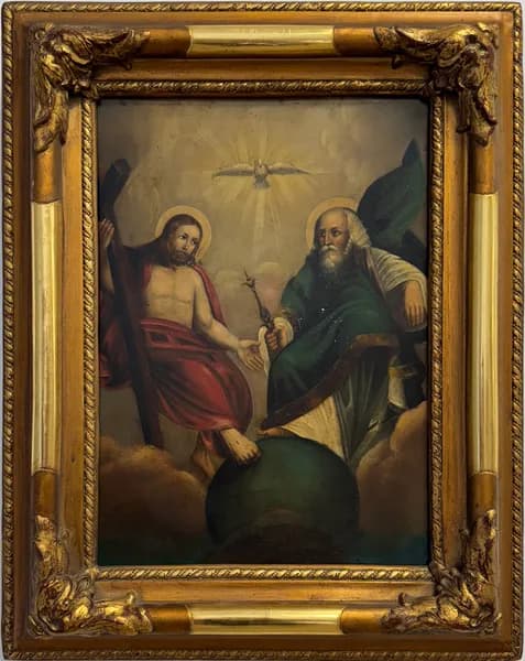 The Symbolism of Two Saints, the Cross, and the Dove