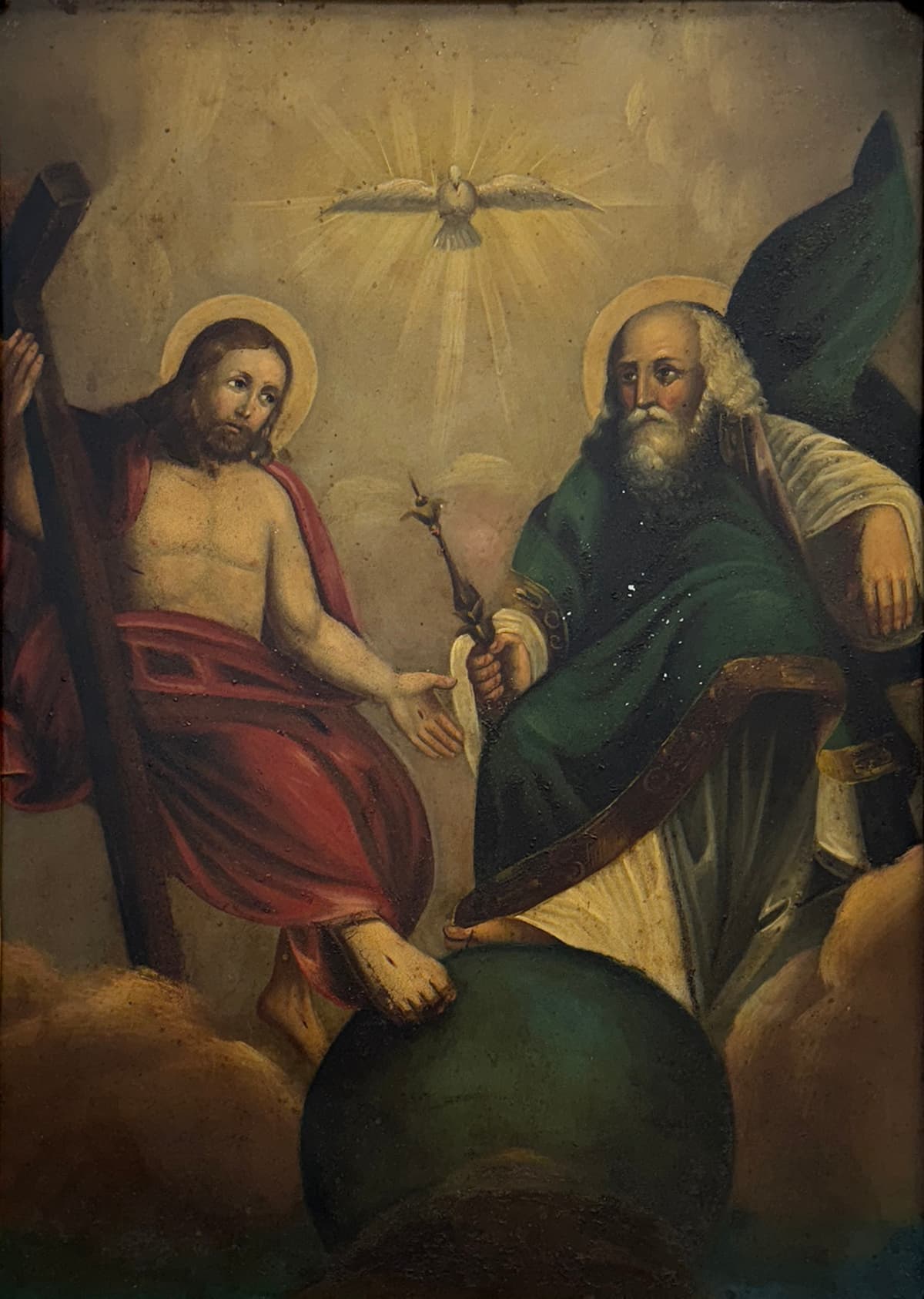 Két szent, a kereszt és a galamb szimbolikája