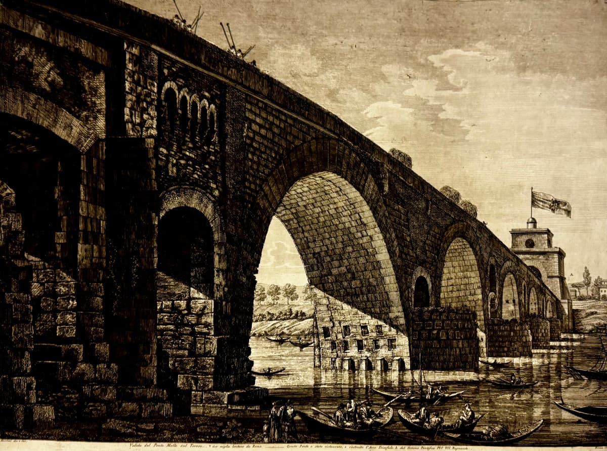 A Ponte Milvio híd látképe a Tiberisen