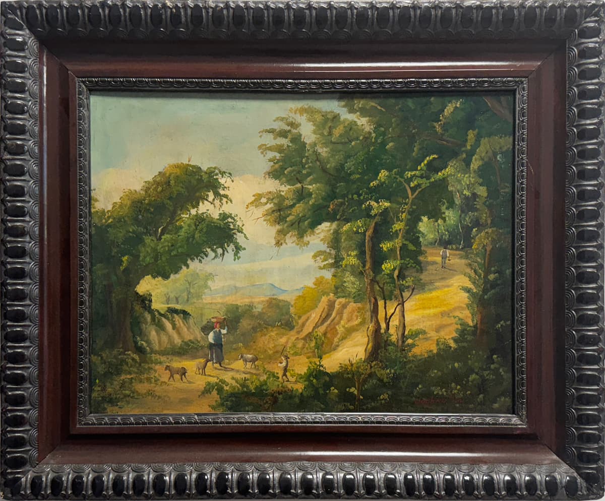 A Woman and Her Sheeps Embraced by the Forest