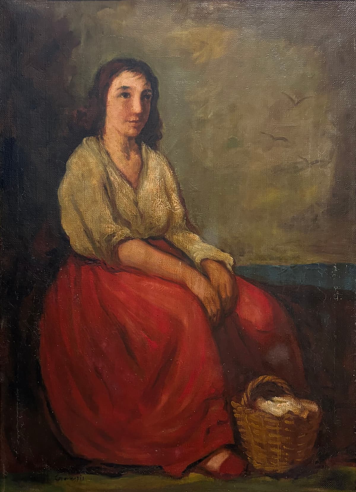 Tengerparti leány kosárral