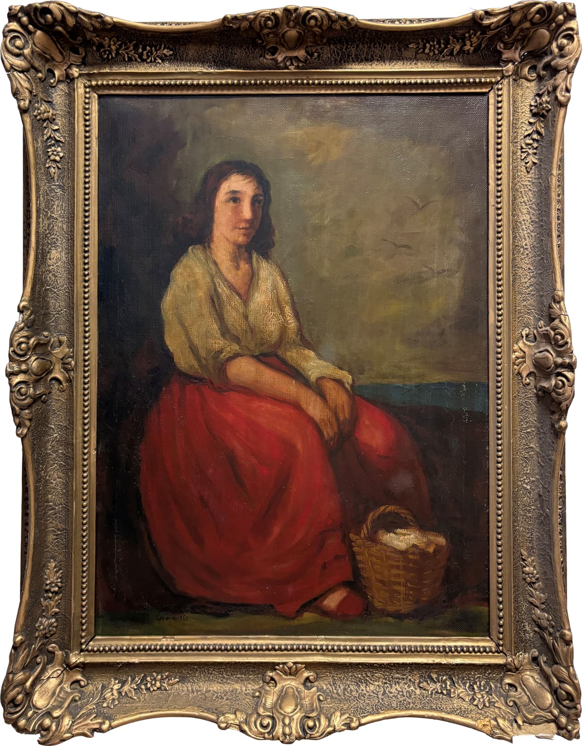 Tengerparti leány kosárral