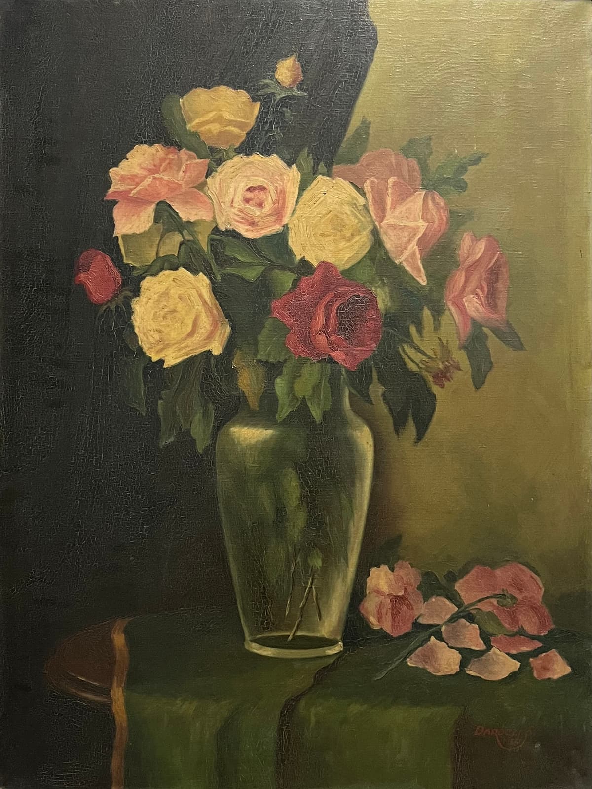 Asztali csendélet - Rózsacsokorral.