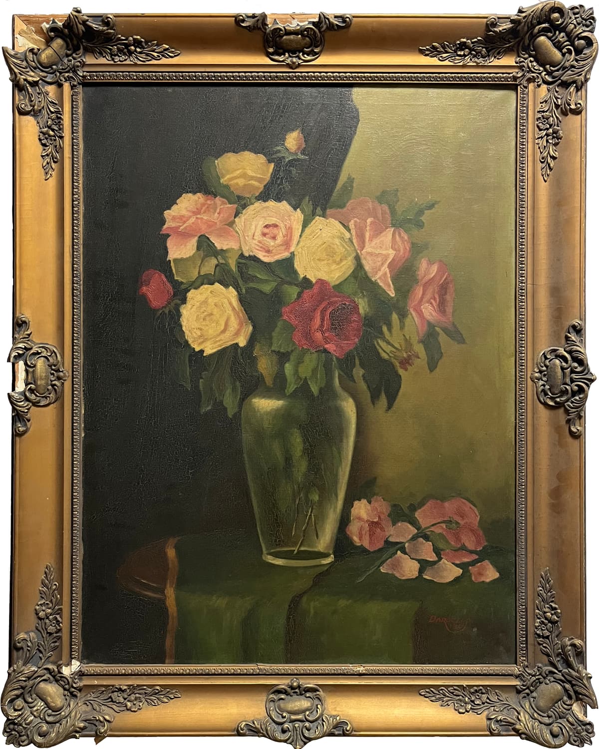 Asztali csendélet - Rózsacsokorral.